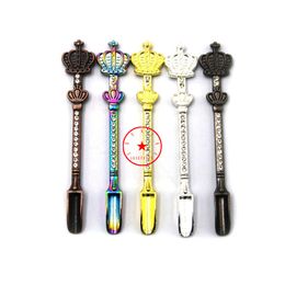 Colorful Smoking Herb Tobacco Oil Rigs Cream Shovel Metal Dabber Scoop Straw Spoon Portable Luxury Crown Diamond Bubbler Waterpipe Bong Cigarette Holder DHL