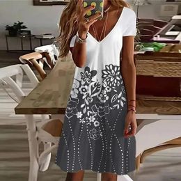 Dresses Women's Shift Dress Knee Length Dress White Gray Red Short Sleeve Floral Print Spring Summer V Neck Casual Vacation 2022