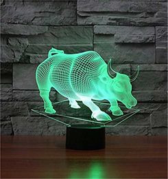 3D Glow LED Night Light Wall Street Bulls Inspiration 7 Colours Optical Illusion Lamp Touch Sensor for Home Party Festival Decor Gr7103830