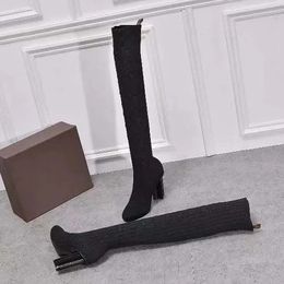 Spring autumn Knitted elastic boots Thick heels sexy woman shoes High heel boots Fashion socks Long boots lady High heels size 35-40