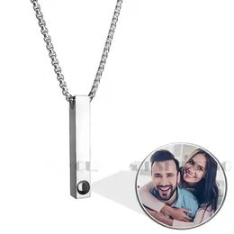 Pendants Photo Custom Titanium Steel Projection Necklace Luxury Fashion Simplicity Couple Collarbone Chain Long Column Pendant Jewellery