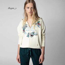 wang tracksuit womens 22 Autumn/winter New French Niche ZV Classic Letter Print Flower Embroidery Cardigan Zippered Jacket Fleece Hoodie