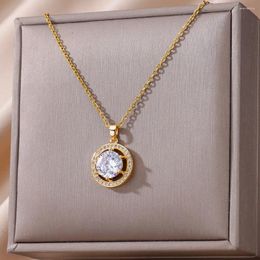 Pendant Necklaces Necklace For Women 18K Gold Plated Jewellery Luxury Shiny Crystal Earth Zircon Body Decorate Aesthetic Charm Accessorie