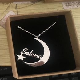 Necklaces Stars Moon Custom Name Necklace For Women Stainless Steel Nameplate Long Chain Jewellery Best For Family Bff