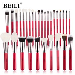 BEILI Red Natural Makeup Brushes Set 11-30pcs Foundation Blending Powder Blush Eyebrow Professional Eyeshadow brochas maquillaje 240110