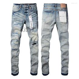 Men's Jeans Luxury Brand Purple Man Black High Street Paint Graffiti Pattern Damaged Ripped Skinny Trousers Pants TX9I