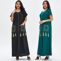 Ethnic Clothing Abaya For Women Ramadan O-neck 2 Pockets Summer Women's Short Sleeves Long Dress Robe Muslim Dubai Wear