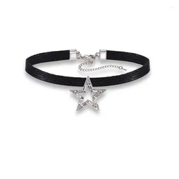 Choker Luxury Hollow Crystal Zircon Star Necklace Collar Female Black Leather Rope Clavicle Sexy Party Jewelry Bijoux