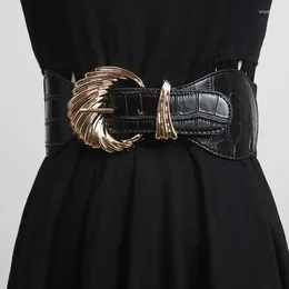 Belts Female Wide Belt Gold Square Buckle Waist Strap Decorative Girdle With Skirt Black Elastic Pin All-match Tunic Waistband