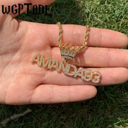 Necklaces WGPTBDL Crystal Custom Name Pendant With Butterfly Crown Micro Paved CZ Personalised Letter Plate Necklace Customised Jewellery