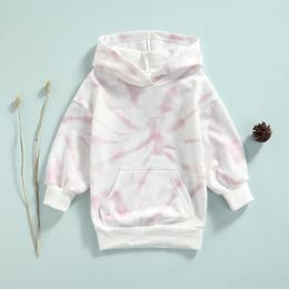 Girl Dresses 2024 Children Tie-dye Hooded Sweatshirt Girls Loose Fit Long Sleeve Pullover With Front Pocket
