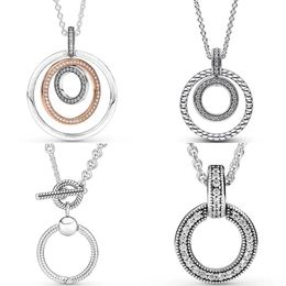 Sets Original Twotone Circles Signature Pave & Beads O Tbar Pendant & Necklace For Fashion 925 Sterling Silver Bead Charm Jewellery