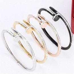 2021 Titanium Bangle Steel Valentine's Day Bracelet 1 Line Full Diamond Cuff Women 5 8cm Fashion Jewelry For Lover Gift No Bo260L