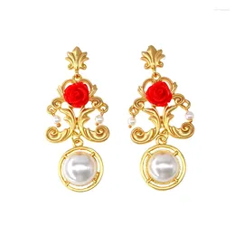 Dangle Earrings Baroque Vintage Retro Style Brand Jewellery Big Pearl Crystals Golden Drop Women Accessories