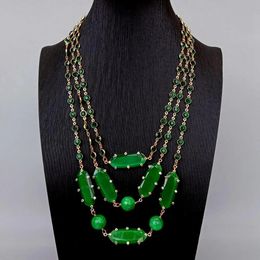 Necklaces Y.YING 3 Rows Green Crystal Bezel Set Chain Green Cat Eye Cz set Jade Necklace 20"