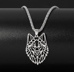 Hollow Wolf Head Pendant Necklace For Men Silver Colour Stainless Steel Punk Forest Animals Wolf Long Chain Necklaces Jewelry294Y3901520