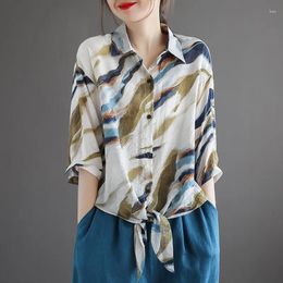 Women's Blouses Women Cotton Linen Casual Shirts Arrival 2024 Summer Simple Style Vintage Striped Loose Female Half Sleeve Tops B277