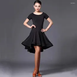 Stage Wear Sexy Long Short-Sleeve Latin Dance One-Piece Dress For Women Ballroom Tango Cha Skirt Competition