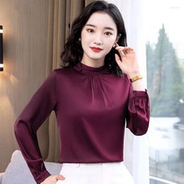 Women's Blouses White Office Ladies Simple Wild Artificial Silk Shirts Chic Chemise Blusas Tops Autunm Women Elegant Long Sleeve Satin