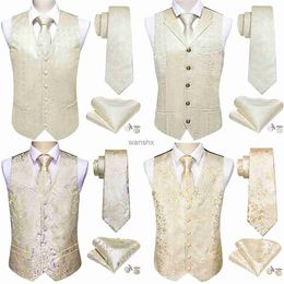 Men's Vests Mens's Suit Vest Gold Yellow Paisley Sold Flower Embroidered Waistcoat Tie Hanky Formal Sleeveless Jacket Barry WangL240104