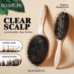 Boar Bristle Hair Brush Wood Combs for Women Scalp Massage Detangling OAK Barber Comb 240110