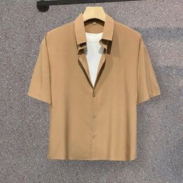 Men's Casual Shirts Buttons Chic Lapel Men Summer Top Mid Length Short Sleeve Garment
