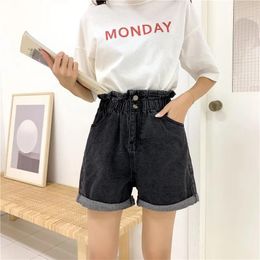 Dress Jielur Summer Black Women Denim Shorts Women S5XL Harem Ruffled White Blue High Waisted Shorts Female Elastic Short Jeans