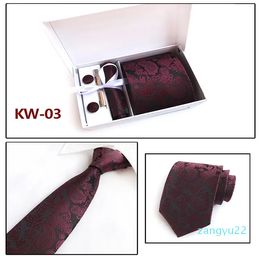 100% Silk Classic Men Neck Ties Clip Hanky Cufflinks sets Floral brand Formal Wear Business Wedding Party Mens Tie