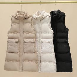 Women's Vests Autumn Winter Waistcoat Women Long Vest Parka Down Cotton-padded Jacket Sleeveless Detachable Hat Hooded Outerwear Female Warm