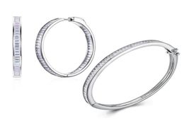 Solid 925 Sterling Silver Bangle Hoop Earrings Set Rec Cubiz Zirconia Engagement Wedding Bridal Anniversary Jewellery sets65290582727636