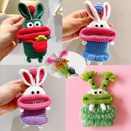 Knitted Bunny Doll Keychain Pendant Crochet Funny Sausage Mouth Doll Car Key Holder Hanging Decoration Cartoon Gift Crochet Rabbit Pendant 6 Styles