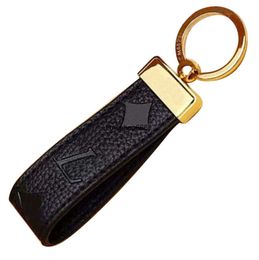 Lanyards High Quality Leather Keychain Classic key Chain Letter Card Holder Exquisite Portachiavi Luxury Designer Keyring Cute For Women Men accessories Y1900