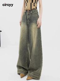 Jeans Women Jeans High Waisted Jeans 2023 Autumn New Double Button Washed Wide Leg Denim Pants Zipper Vintage Loose Straight Trousers