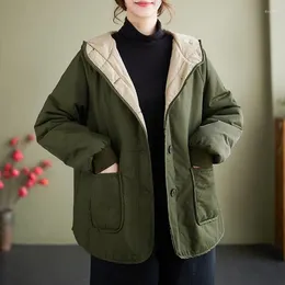 Women's Trench Coats Johnature Hooded Casual Single Breasted Cotton Clothing 2024 Autumn And Winter Woman Loose Pocket Splicing