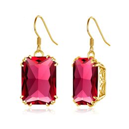 Unique1318mm Red Stone Ruby Earrings Gold For Women Gems Trending Luxury Brand Fine Jewelry Factory High Quality Christmas Gift 240112