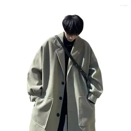Men's Trench Coats Winter Long Coat Men Korean Fashion Solid Woollen Techwear Loose Casual Outwear 2024 Streetwear Overcoats