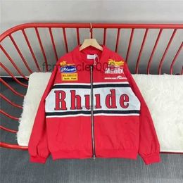 Men's Jackets Women 1 Quality Hip Hop Outerwear Badge Embroidered Lapel Rhude Windbreaker Coats Black Red Jacket 337 HB6V