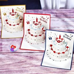 Greeting Cards 3D Happy Birthday Cake Pop-Up Gift for Kids Mom with Envelope Handmade Gifts