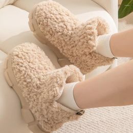 Slippers 2024 Winter Warm Shoes Women Men Indoor Cotton Soft Plush Platform Sole Couples Home Street Snow Boots Fluffy Footwear