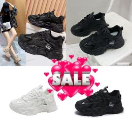 Women's thick soled thick heeled fashionable and high rise lace up walking dad sports shoes casual and lightweight sports shoes