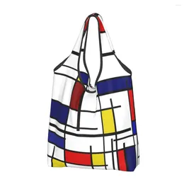 Shopping Bags Mondrian Minimalist Art Groceries Bag Custom Shopper Shoulder Tote Large Capacity Portable Colour Handbag