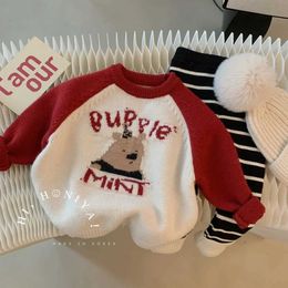 Pullover Korean Baby Boy Girl Sweater Cartoon Little Bear Raglan Sleeve Pullovers for Kids Christmas Sweater Kids Autumn Clothes 2023 NewL2401