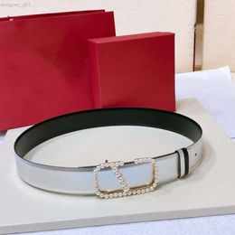 VALENTINO Belt Designer Top Quality Litchi Grain Belt Classic Double-sided Wear Imitation Pearl Letter Buckle Women Belt Width 4.0cm 2 9970