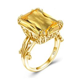 Luxury Shiny 1318mm Big Rectangle Citrine Ring For Women With Stone Solid 925 Sterling Silver Female jewelry Trend Delicate 240112