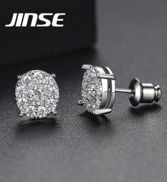 JINSE 10MM Round Black White Zirconia Stud Earrings For Men Gold Colour Micro Inlay Crystal Iced Earring Fashion Hip Hop Jewelry7185874