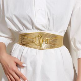 Belts 2024 Ladies Fashion Golden Buttoning Belt Dress Shirt Tight Waist Elastic Decoration Wide Corset Seal For Women Female
