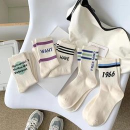 Women Socks Mid-Tube Women's 1966 Striped Letters Autumn Winter Breathable Comfortable Hip Hop Sport Man And Cotton