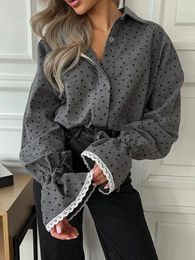 Women's Blouses Loose Vintage Polka Dot Ruffle Women Blouse Shirt Long Sleeve Top Autumn Winter Elegant Casual Office Lady Fashion