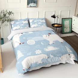 Polar Bear Duvet Cover Set Polar Cartoon Bear Rabbit Bird Pattern Bedding Set for Kids Teens Adults Soft Microfiber Quilt Cover 240111