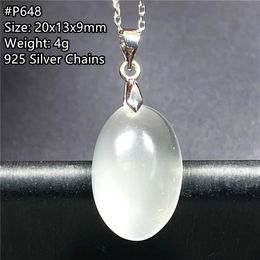 Pendants Genuine Natural White Light Moonstone Crystal Pendant Jewelry For Woman Lady Man Love Gift Silver Chains 20x13x9mm Beads AAAAA